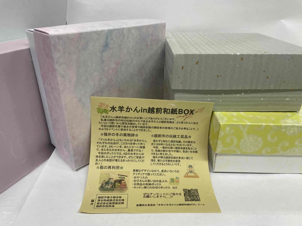 武生東高等学校 Hino・Quest(【2023年度2年生】What’s this? It’s the Echizenwashi box!(2年地域学:水羊かんチーム))